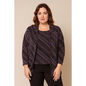 Picadilly Fashions Purple Metallic Sparkle 2 Piece Top Set Size XL